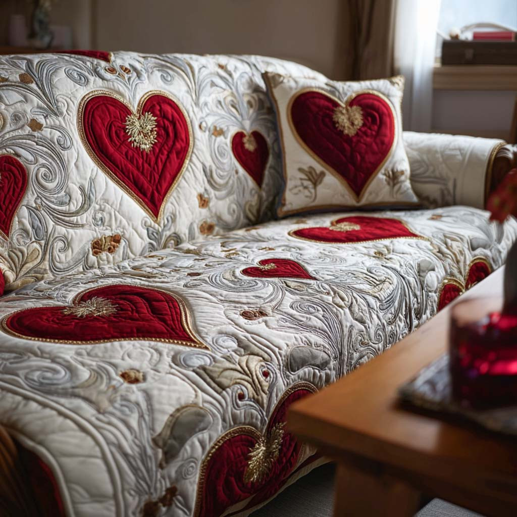Heart Glow Quilted Sofa Cover Best Slip Cover Sofa Family Valentine Day Present Ideas - Tradiviet