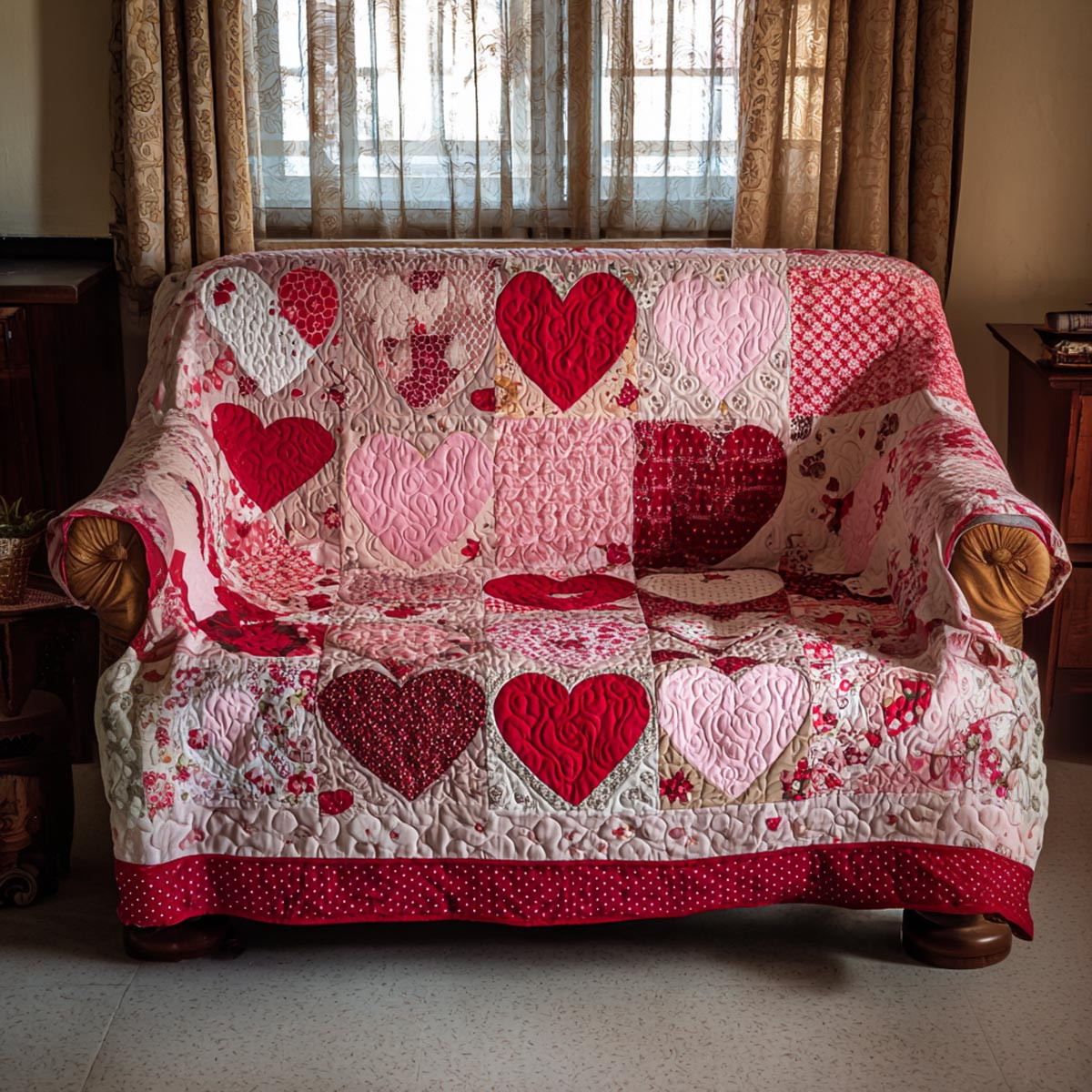 Heart Harmony Quilted Sofa Cover Furniture Covers For Sofas Family To Family Valentine Day Gift Ideas - Tradiviet