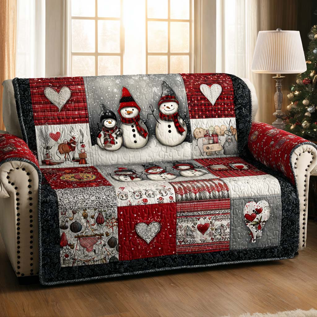 Heart Patch Frosty Trio Quilted Sofa Cover Christmas Couch Decor Family Gift Ideas For Christmas - Tradiviet