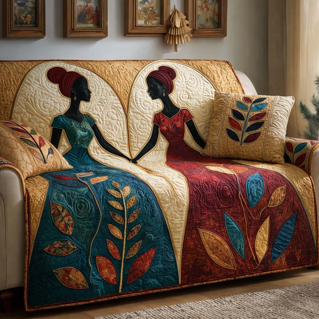 Heart Sisters Quilted Sofa Cover Romantic Home Couch Cover Gift For Room Decor - Tradiviet