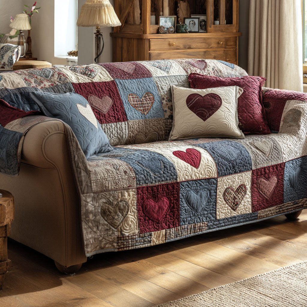 Hearthside Hearts Quilted Sofa Cover Sofa Slip Covers Valentine Day Gift Ideas For Coworkers - Tradiviet