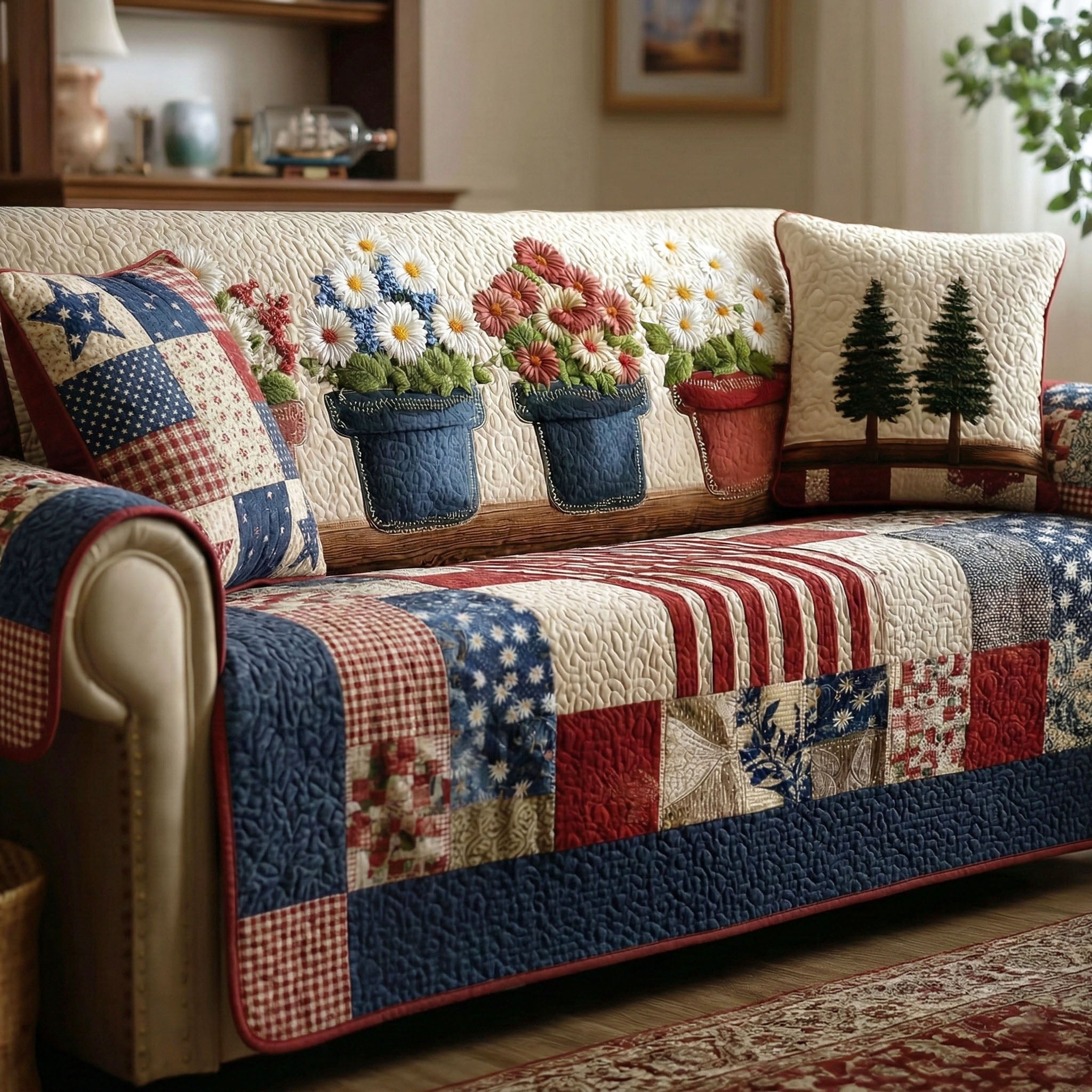 Heartland Floral Quilted Sofa Cover House Room Decor Best Room Decor Gifts - Tradiviet