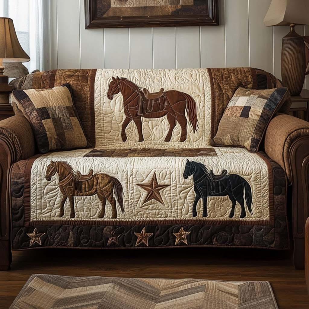 Heartland Rodeo Quilted Sofa Cover Best Couch Covers Christmas Gifts For Horse Lovers - Tradiviet