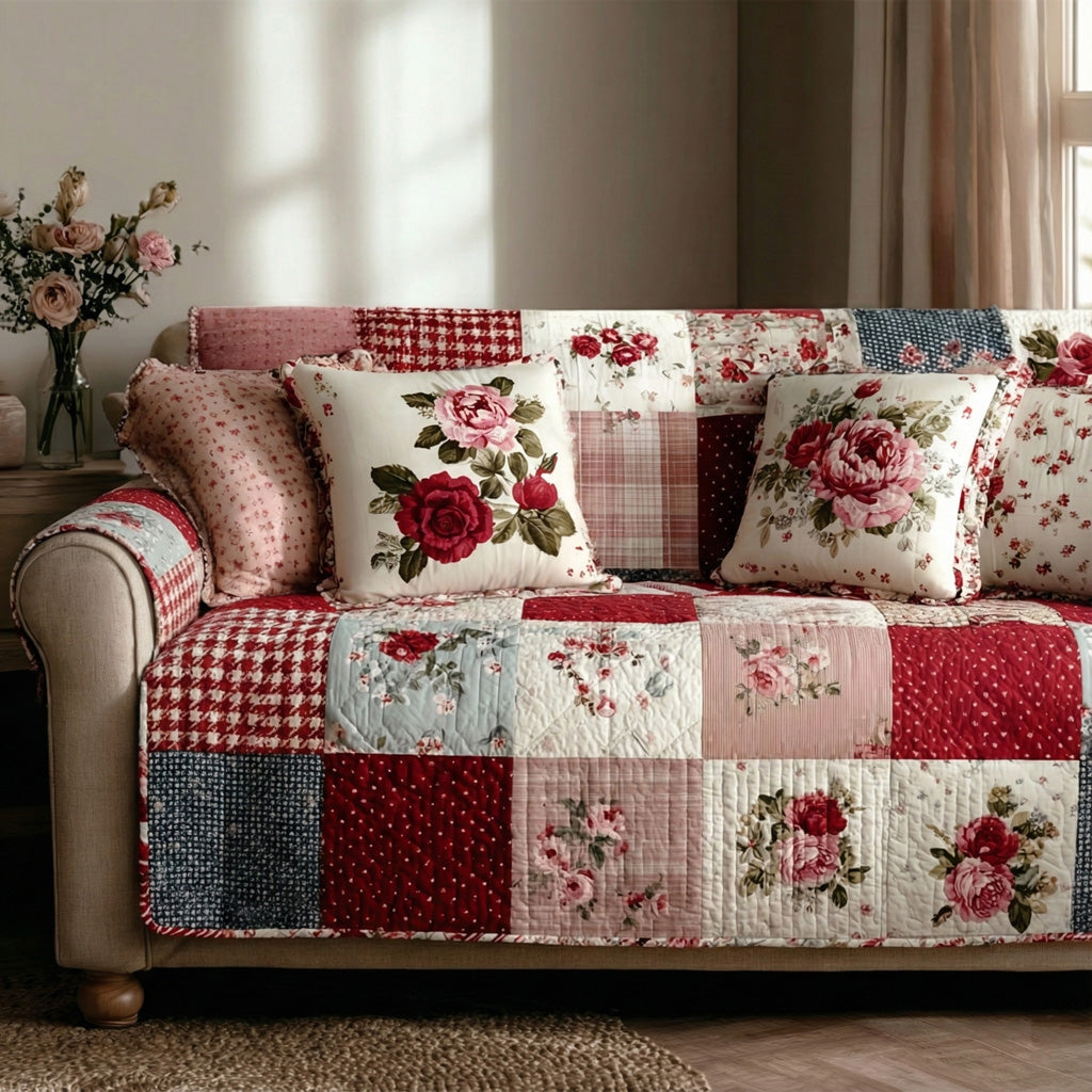 Heartstrings Harmony Quilted Sofa Cover Seasonal Home Room Decor Home Gifts For Him - Tradiviet