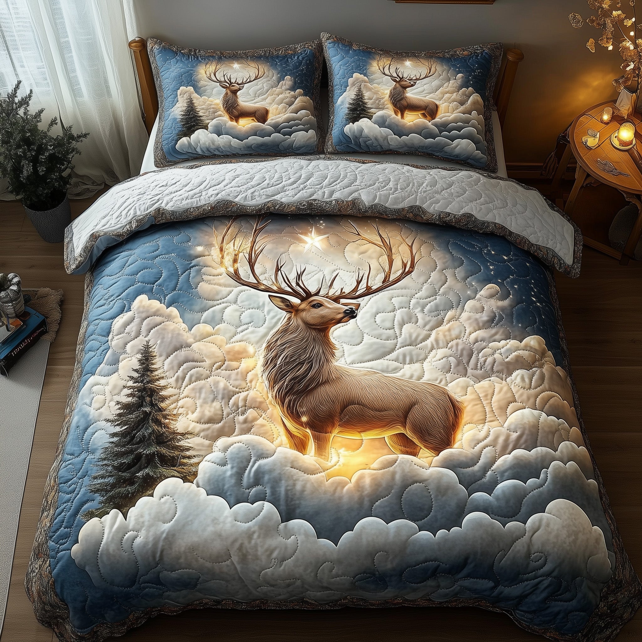 Heaven Deer Quilted Bedding Set Heaven Deer Homeware Gift For Deer Friends - Tradiviet