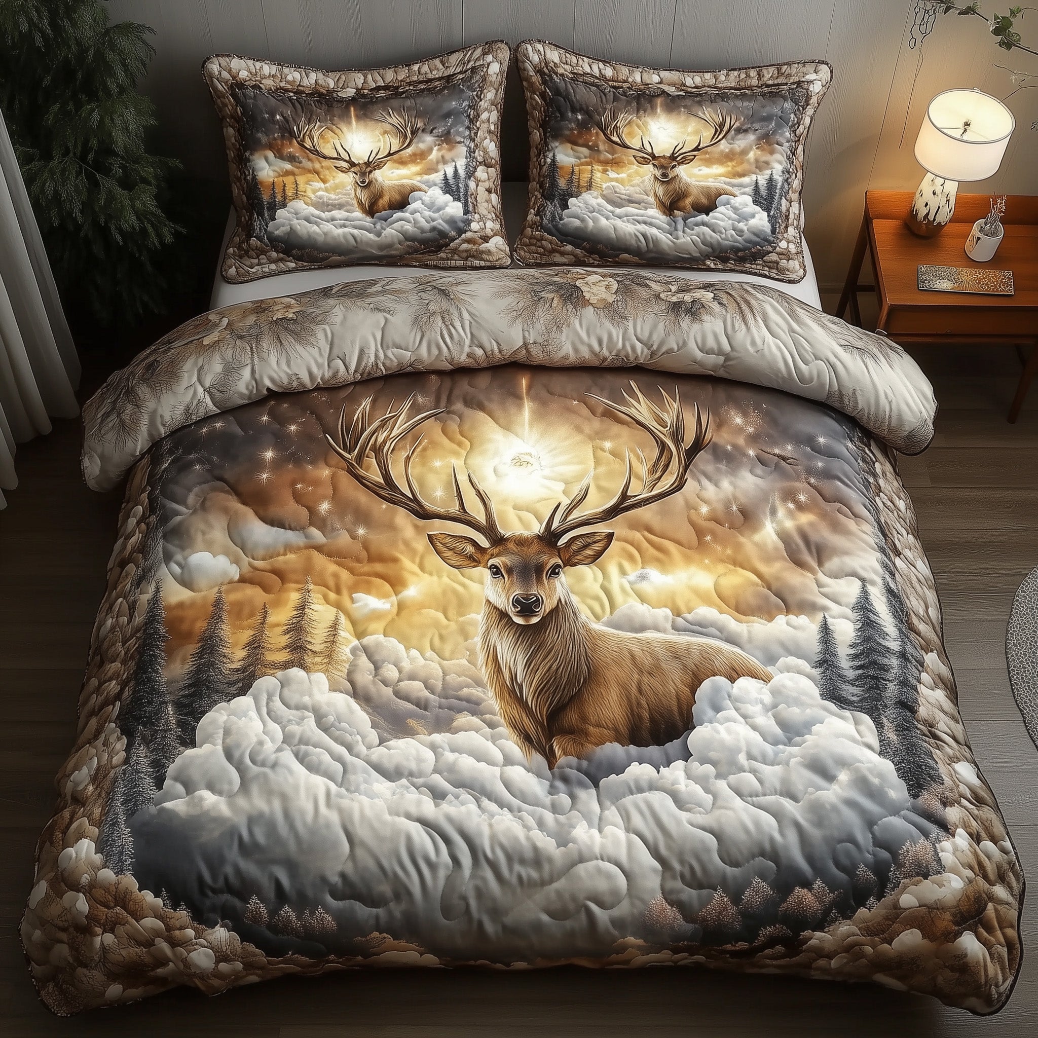 Heaven Deer Quilted Bedding Set Heaven Deer Textile Gift For Heaven Deer - Tradiviet