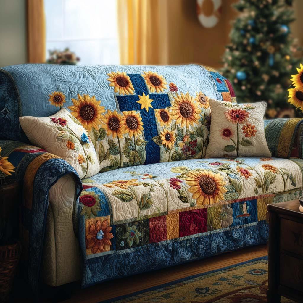 Heavenly Crosslight Quilted Sofa Cover Cool Couch Covers Christian Graduation Gifts - Tradiviet