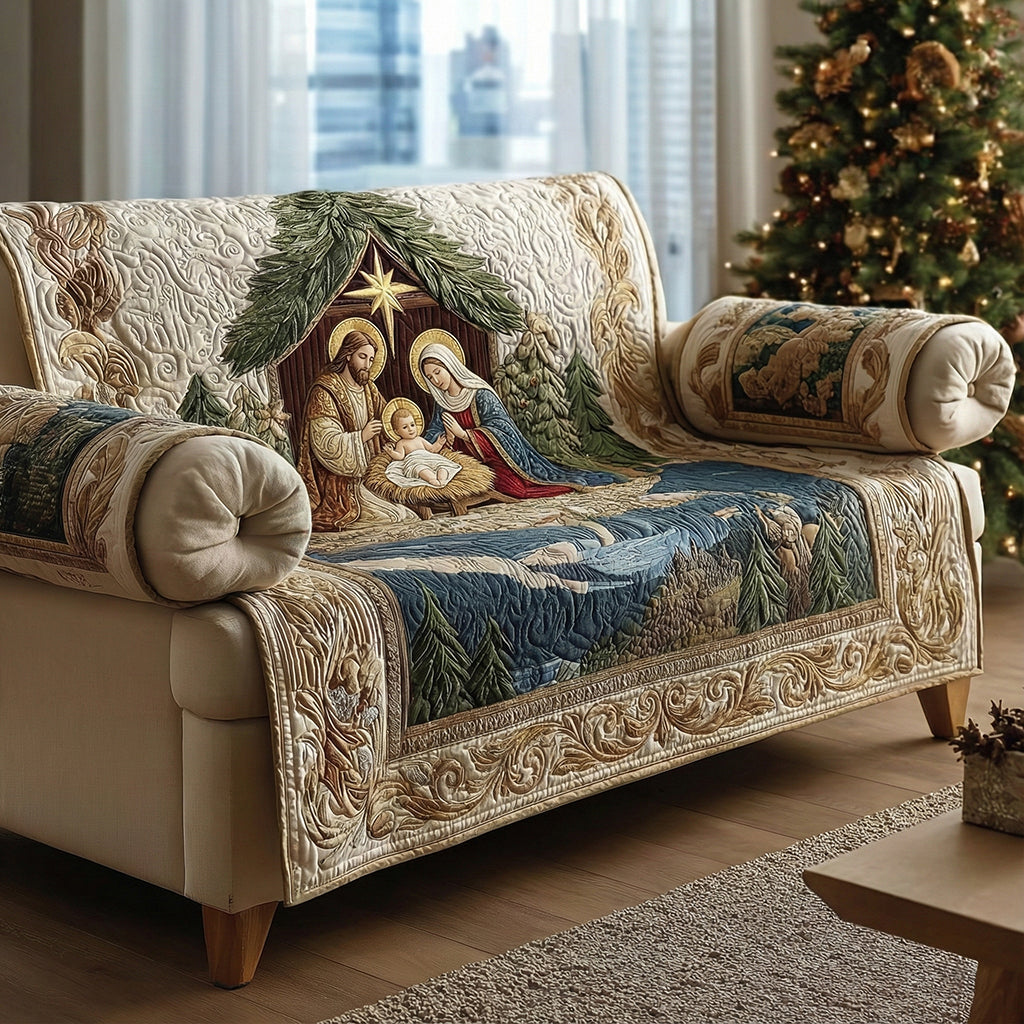 Heavenly Night Nativity Quilted Sofa Cover Modern Home Room Decor Unique Housewarming Gift Ideas - Tradiviet