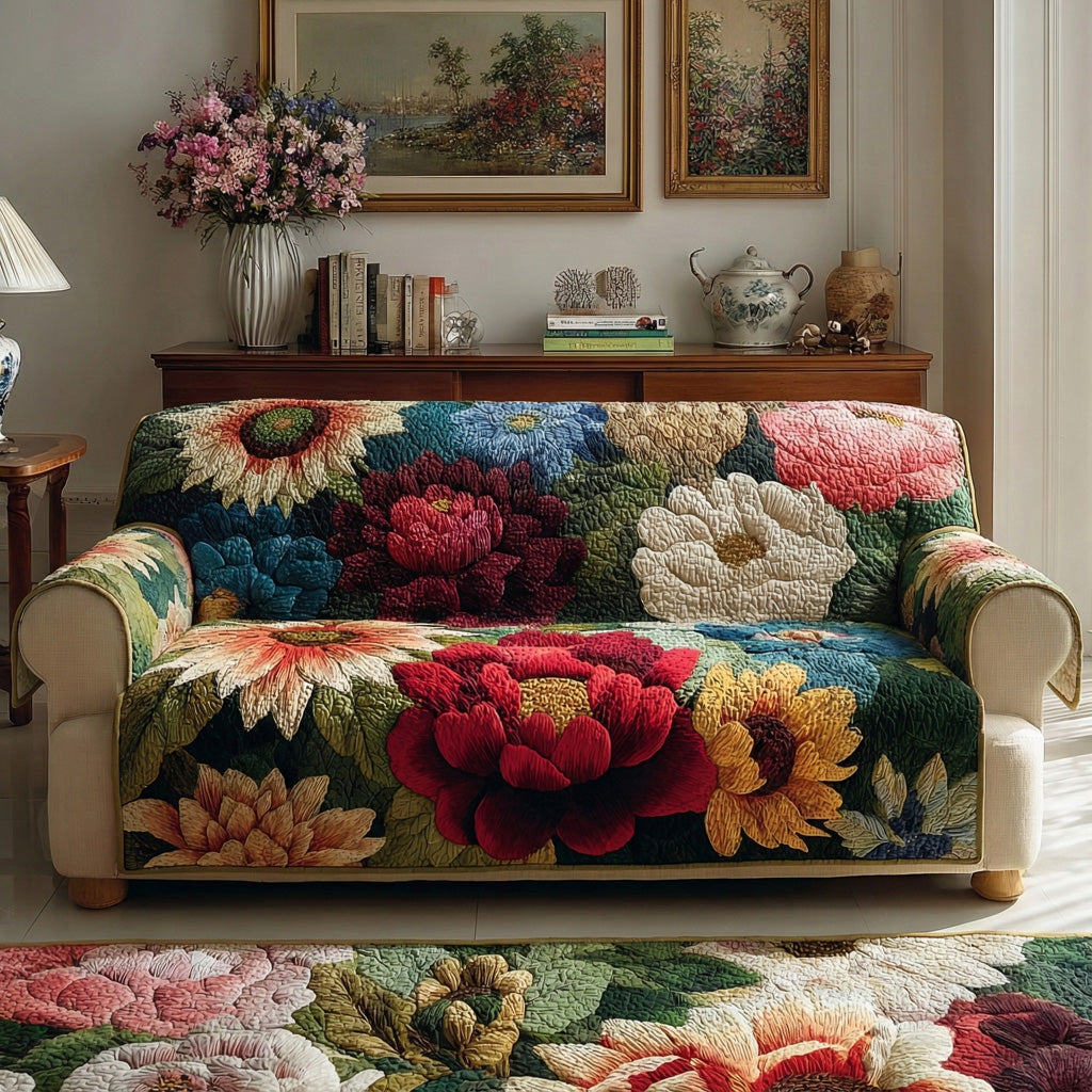 Heirloom Bloom Quilted Sofa Cover Indoor Room Decor Gift For Home Lover - Tradiviet