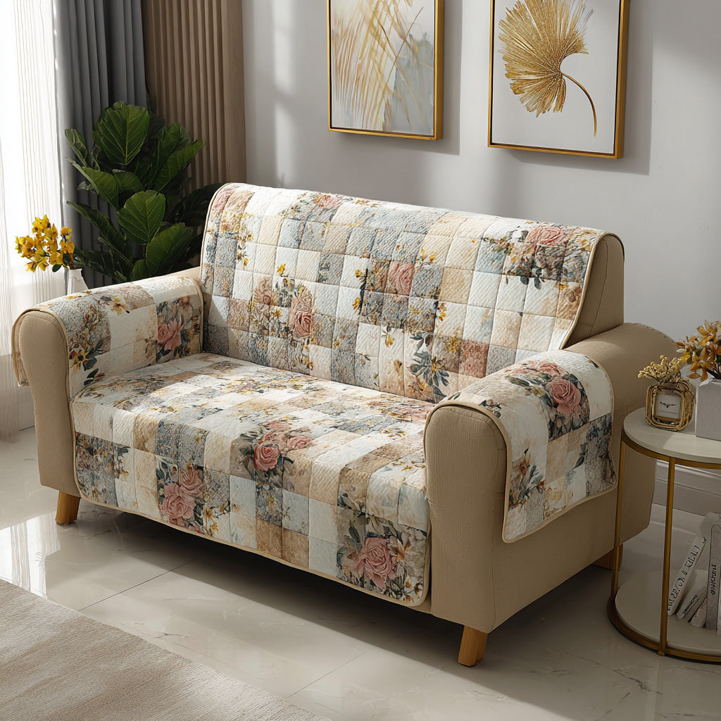 Heirloom Floral Patch Quilted Sofa Cover Natural Home Room Decor Present For Home Lovers - Tradiviet