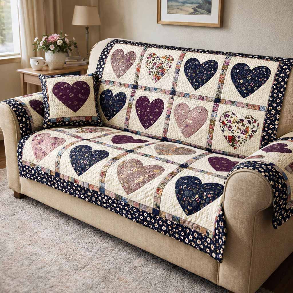 Heirloom Meadow Quilted Sofa Cover Cool Couch Slipcovers Cute Couple Christmas Gifts - Tradiviet