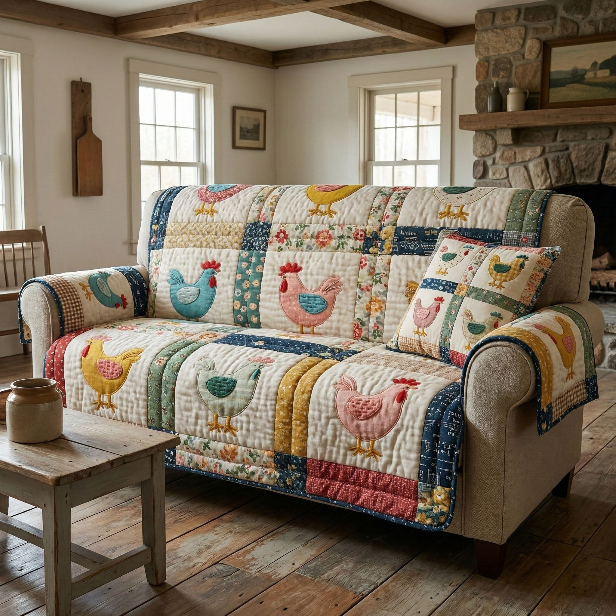 Heirloom Rooster Quilted Sofa Cover Beautiful Sofa Covers Chicken Related Gifts - Tradiviet