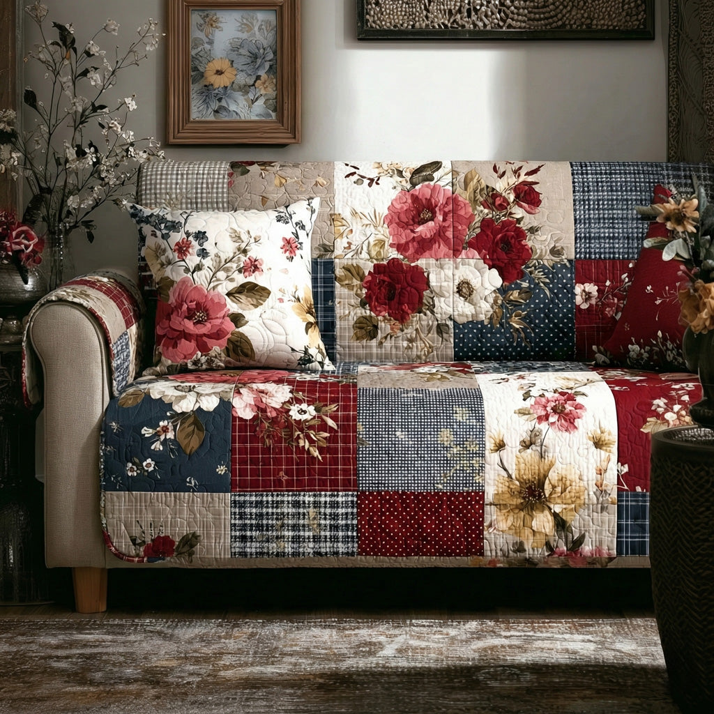 Heirloom Roses Quilted Sofa Cover Classic Room Decor Gift For Home Decorators - Tradiviet