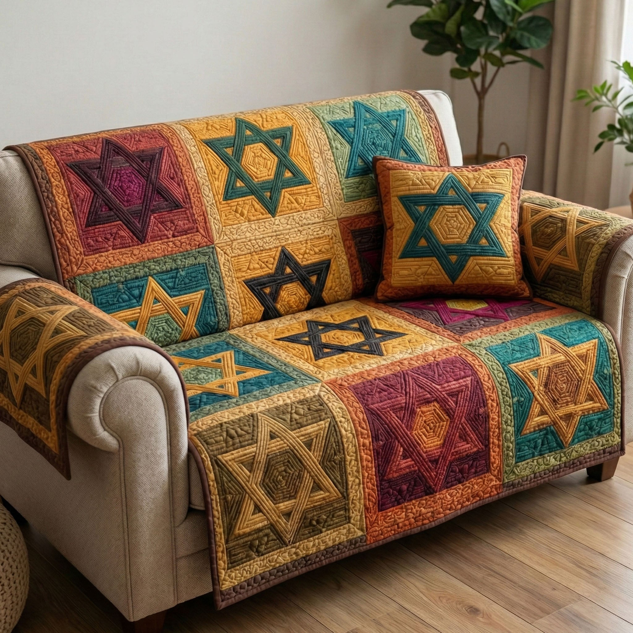 Heirloom Star Style Quilted Sofa Cover Sofa Saver Covers Jewish Gifts Holiday - Tradiviet