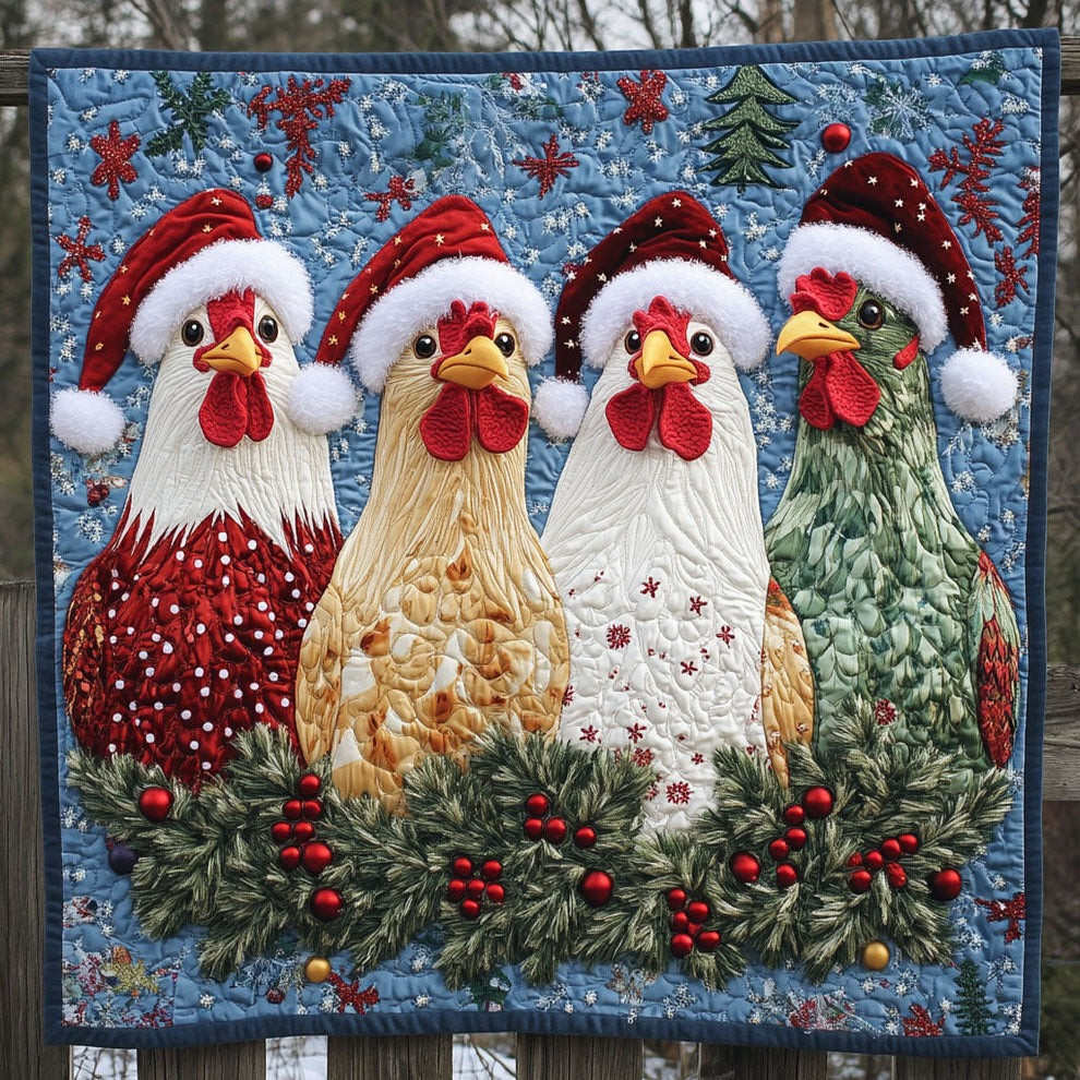Hen Holiday Quilt Blanket Christmas Themed Gifts With Chickens On Them - Tradiviet