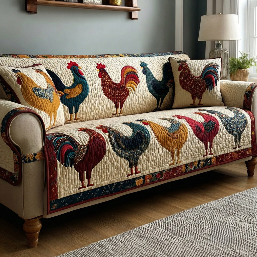 Hen Patchwork Quilted Sofa Cover Warm Room Decor Top Home Decor Gifts - Tradiviet