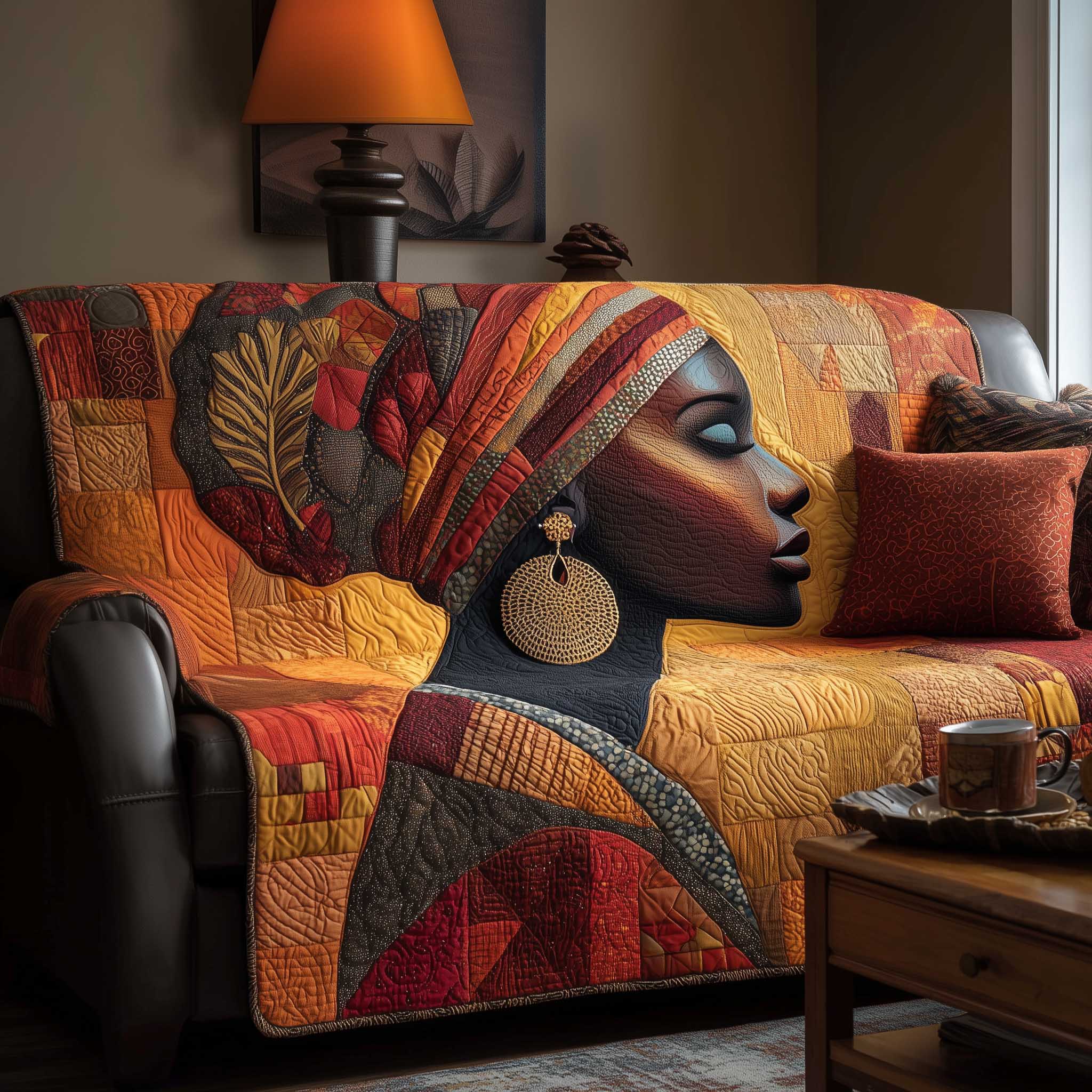 Heritage Glow Quilted Sofa Cover Tribal Home Couch Cover Gifts For New Homes - Tradiviet