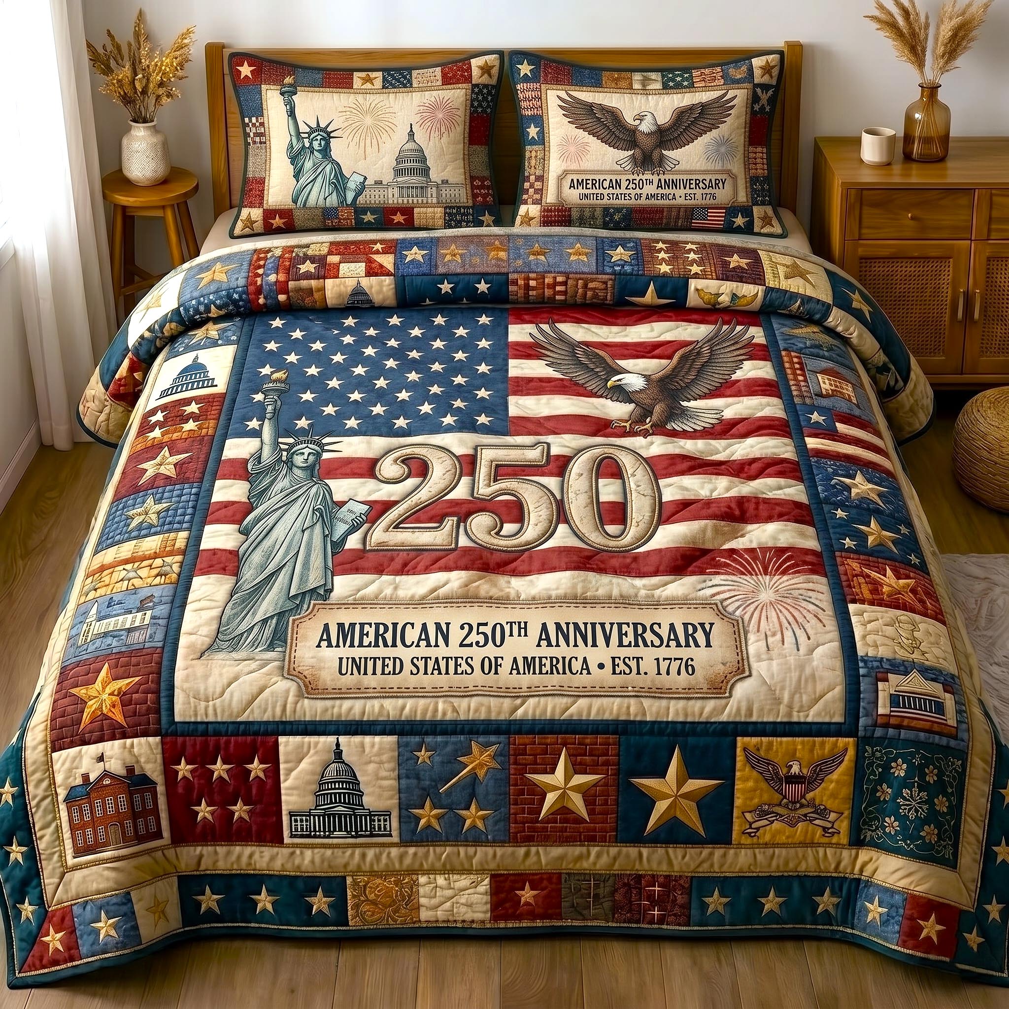 Heritage Patch Quilted Bedding Set Heritage Patch Bedroom Gift For Patch Son - Tradiviet