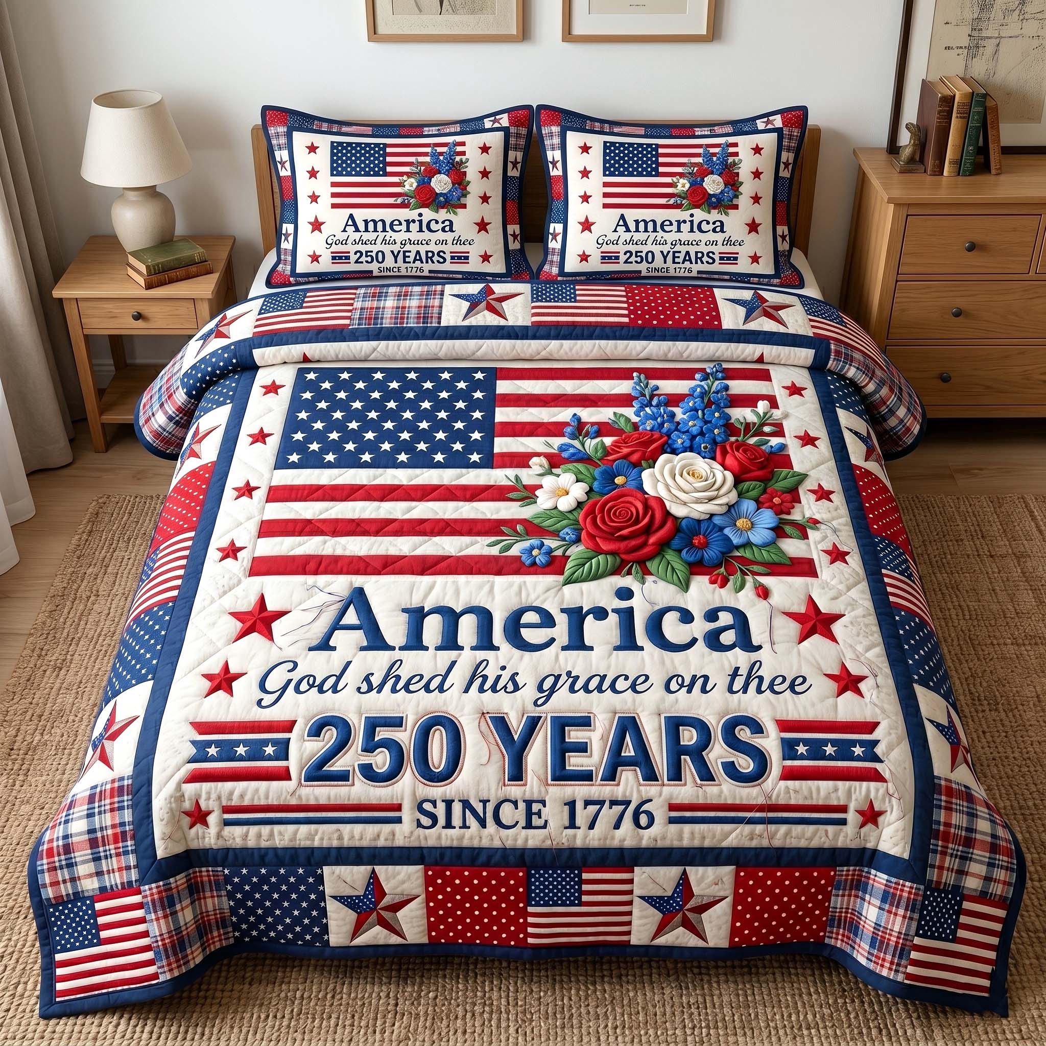Heritage Patch Quilted Bedding Set Heritage Patch Homeware Gift For Patch Coworker - Tradiviet
