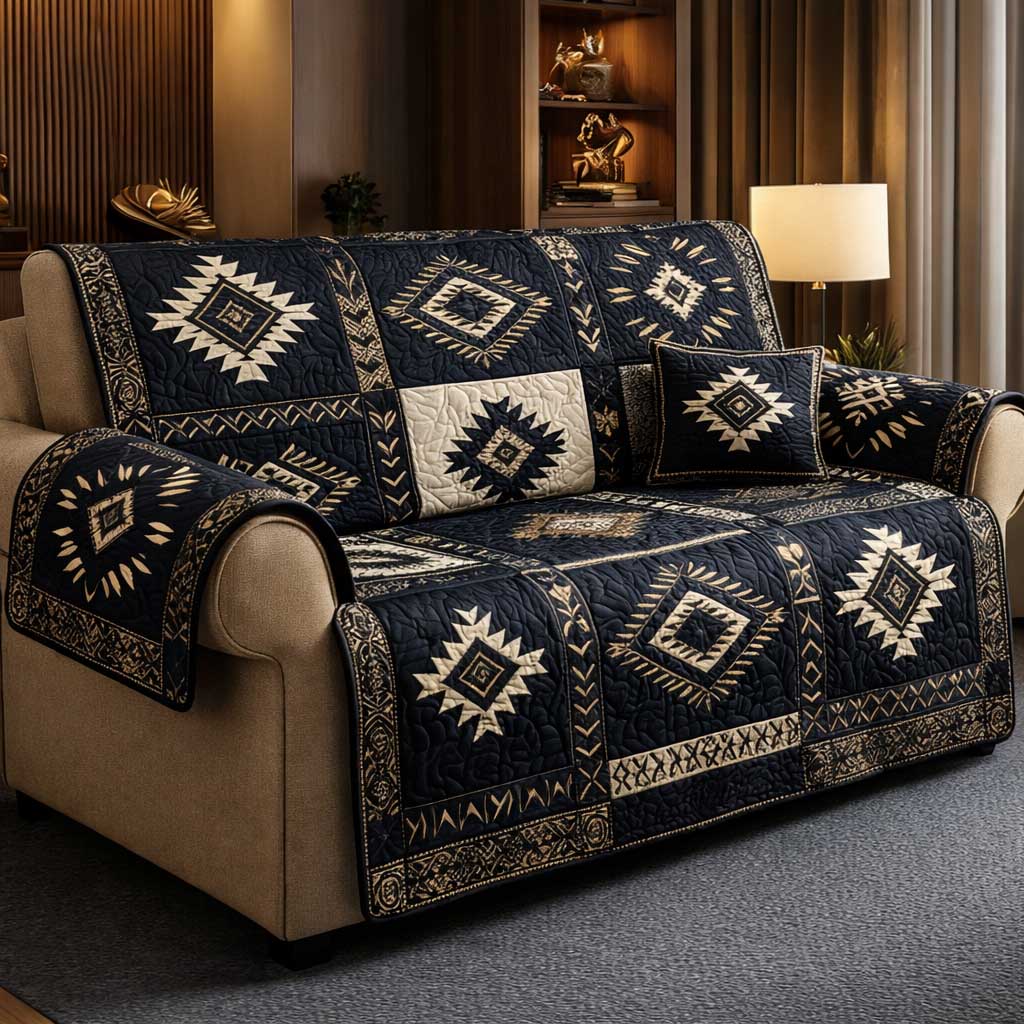 Heritage Patch Quilted Sofa Cover Patchwork Home Couch Cover Perfect Housewarming Gift Ideas - Tradiviet