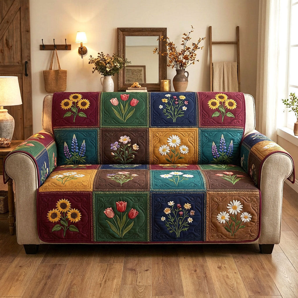 Heritage Patch Quilted Sofa Cover Sofa Seat Protector Gifts For Mother In Law - Tradiviet