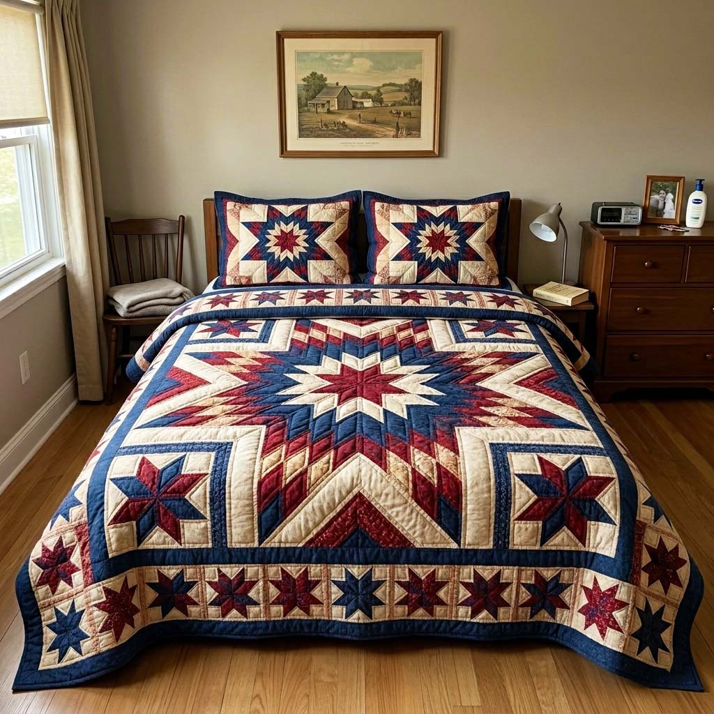 Heritage Star Quilted Bedding Set Heritage Star Accent Gift For Heritage Star - Tradiviet