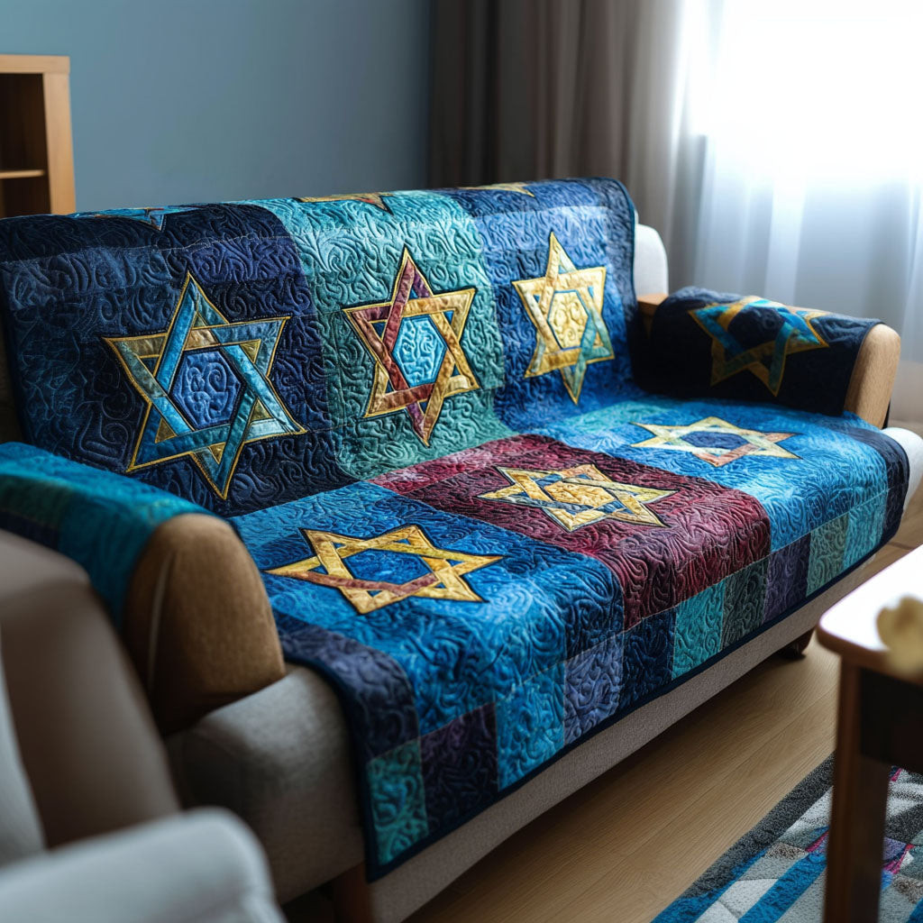 Heritage Star Quilted Sofa Cover Nice Couch Covers Jewish Gifts For Dad - Tradiviet