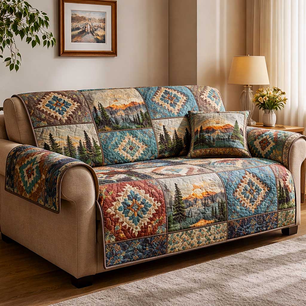 Heritage Weave Quilted Sofa Cover Patchwork Home Couch Cover Present For New Home - Tradiviet