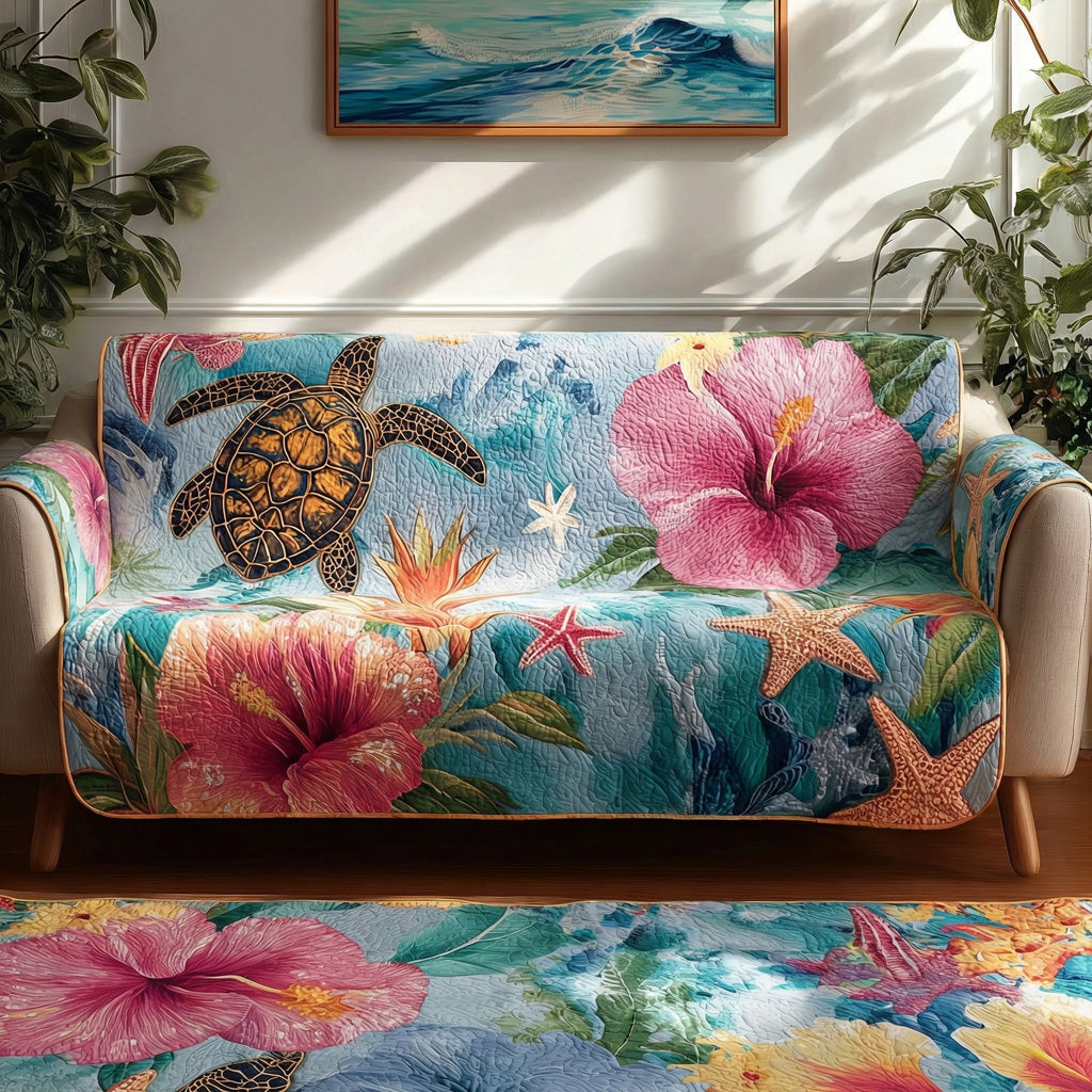 Hibiscus Cove Quilted Sofa Cover Simple Home Room Decor Gifts For House Lovers - Tradiviet
