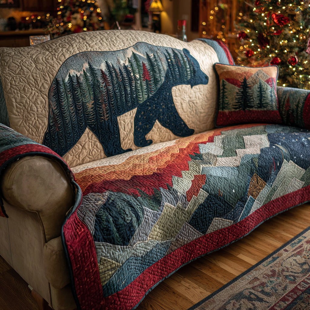 Highland Bear Quilted Sofa Cover Room Decor For Home Presents For Bear Lovers - Tradiviet