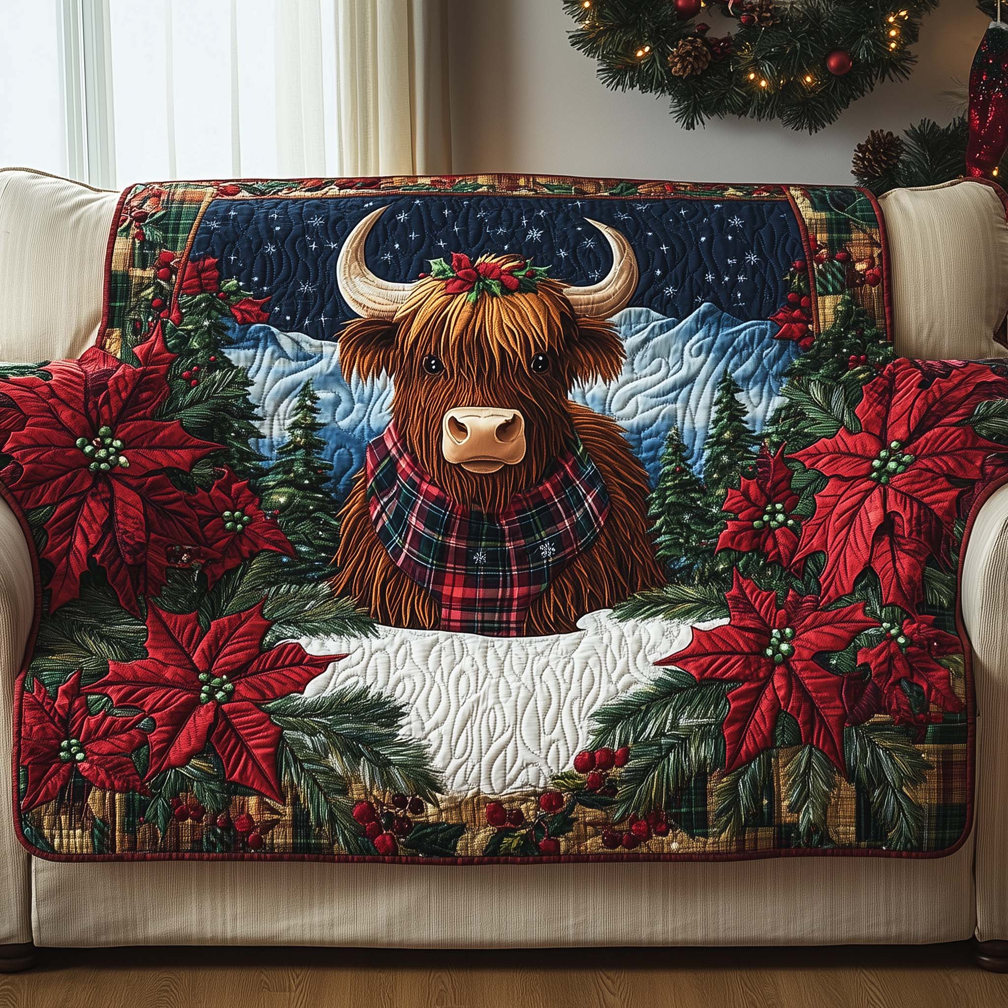 Highland Beauty Quilted Sofa Cover Rustic Home Couch Cover Room Decor Gift Ideas - Tradiviet
