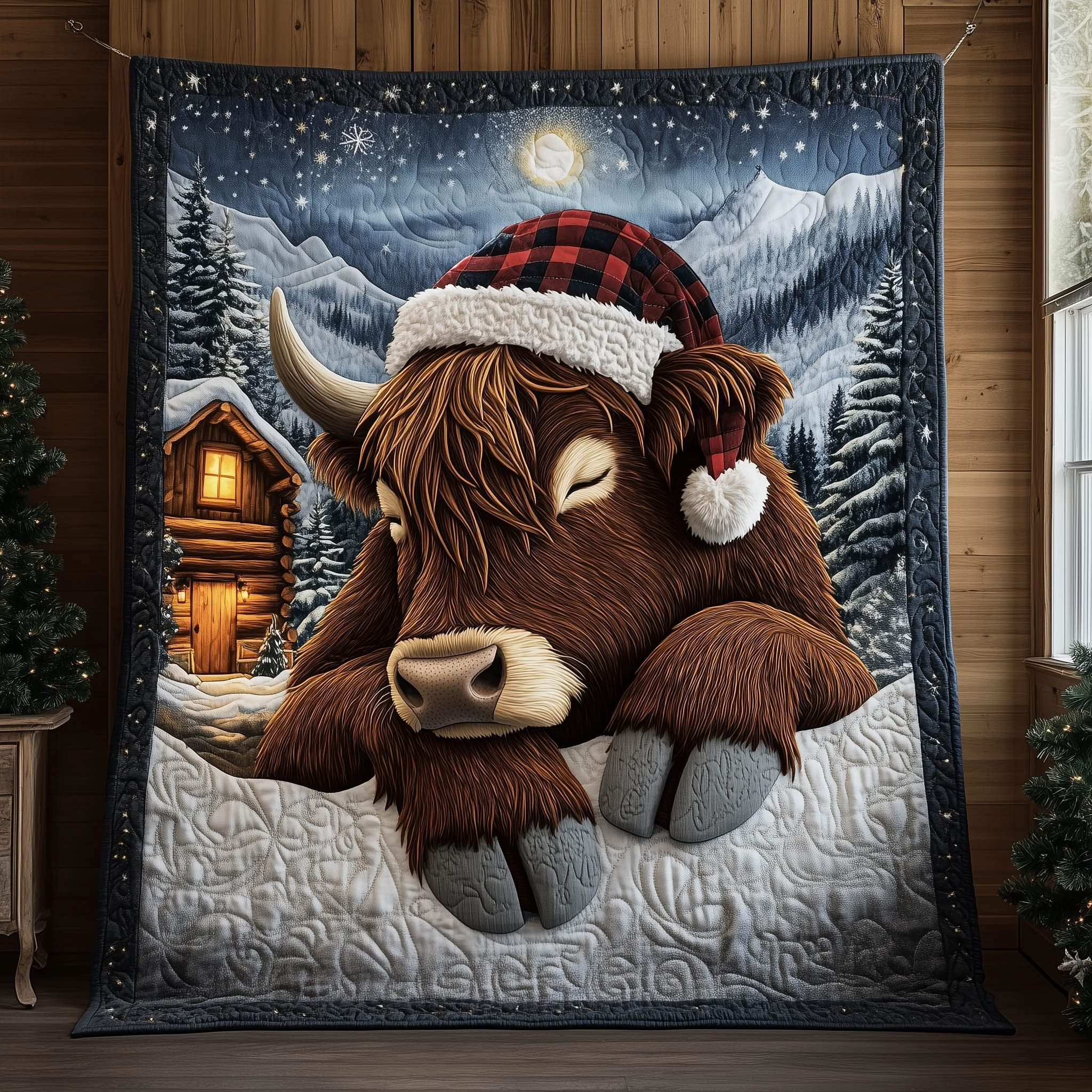 Highland Cow Holiday Christmas Quilted Blanket Best Highland Cattle Gifts Items - Tradiviet