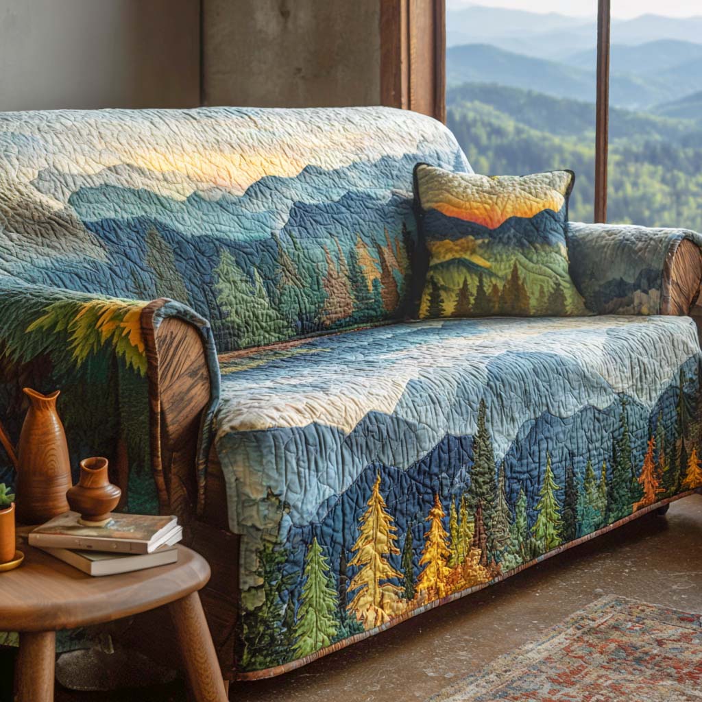 Highland Mist Quilted Sofa Cover Shelf Room Decor Gifts For Highland Cow Lovers - Tradiviet