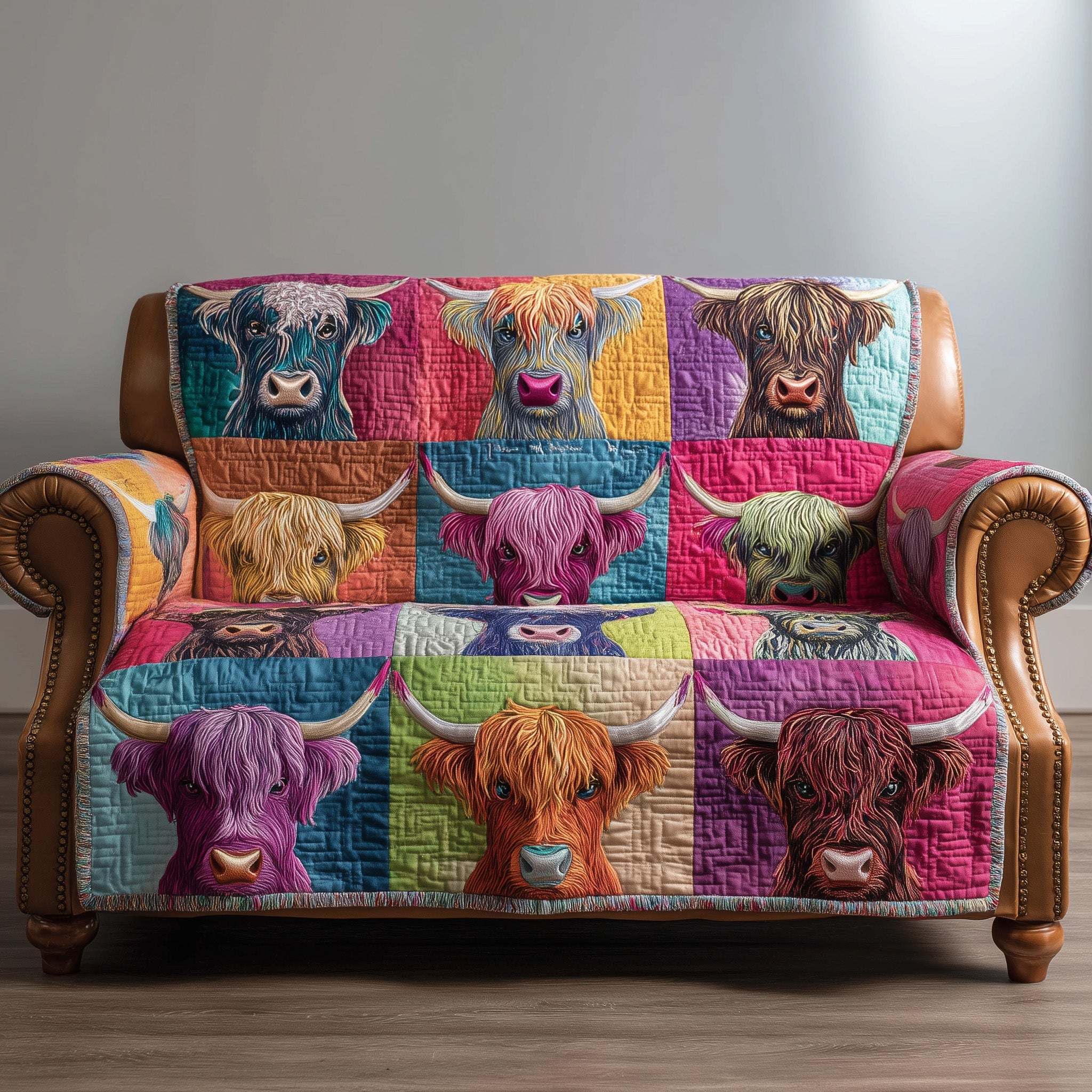 Highland Whisper Quilted Sofa Cover Rustic Home Couch Cover Gift Ideas For Cat Lovers - Tradiviet