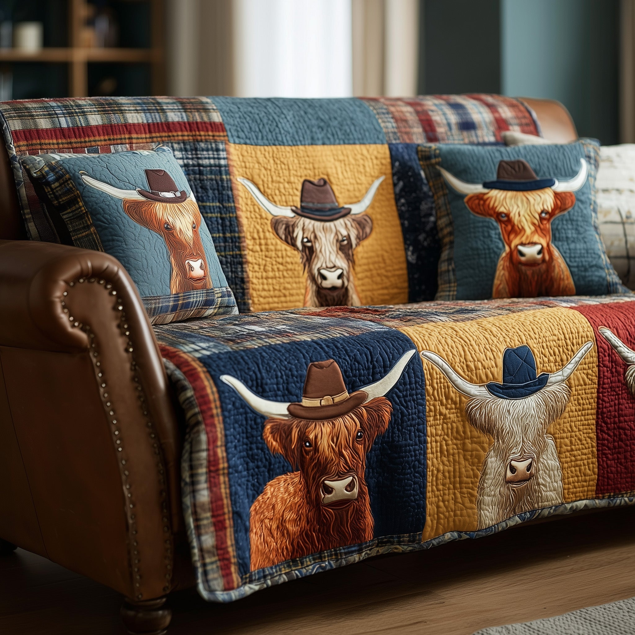 Highland Whisper Quilted Sofa Cover Rustic Home Couch Cover Top Home Decor Gifts - Tradiviet