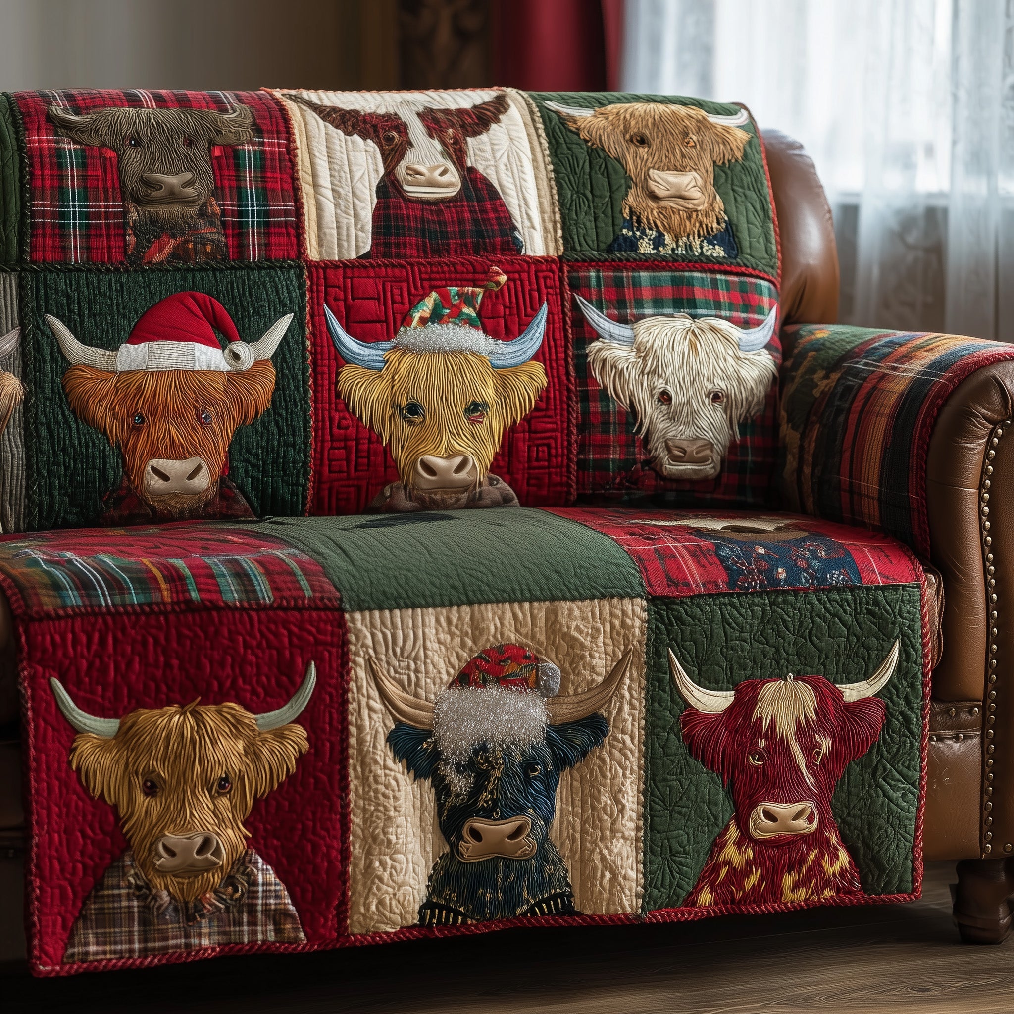Highland Whisper Quilted Sofa Cover Rustic Home Couch Cover Trendy Room Decor Gifts - Tradiviet