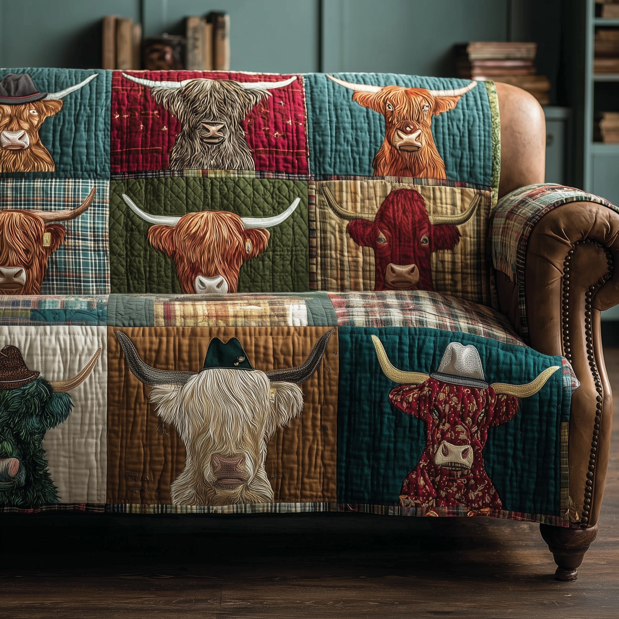 Highland Whisper Quilted Sofa Cover Rustic Home Couch Cover Unique Room Decor Gifts - Tradiviet