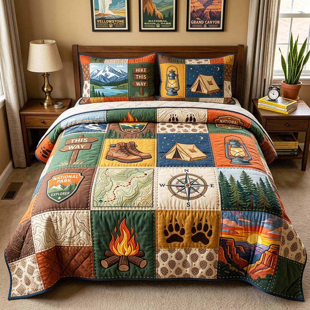 Hiking Camp Quilted Bedding Set Hiking Camp Bedroom Gift For Hiking Camp - Tradiviet