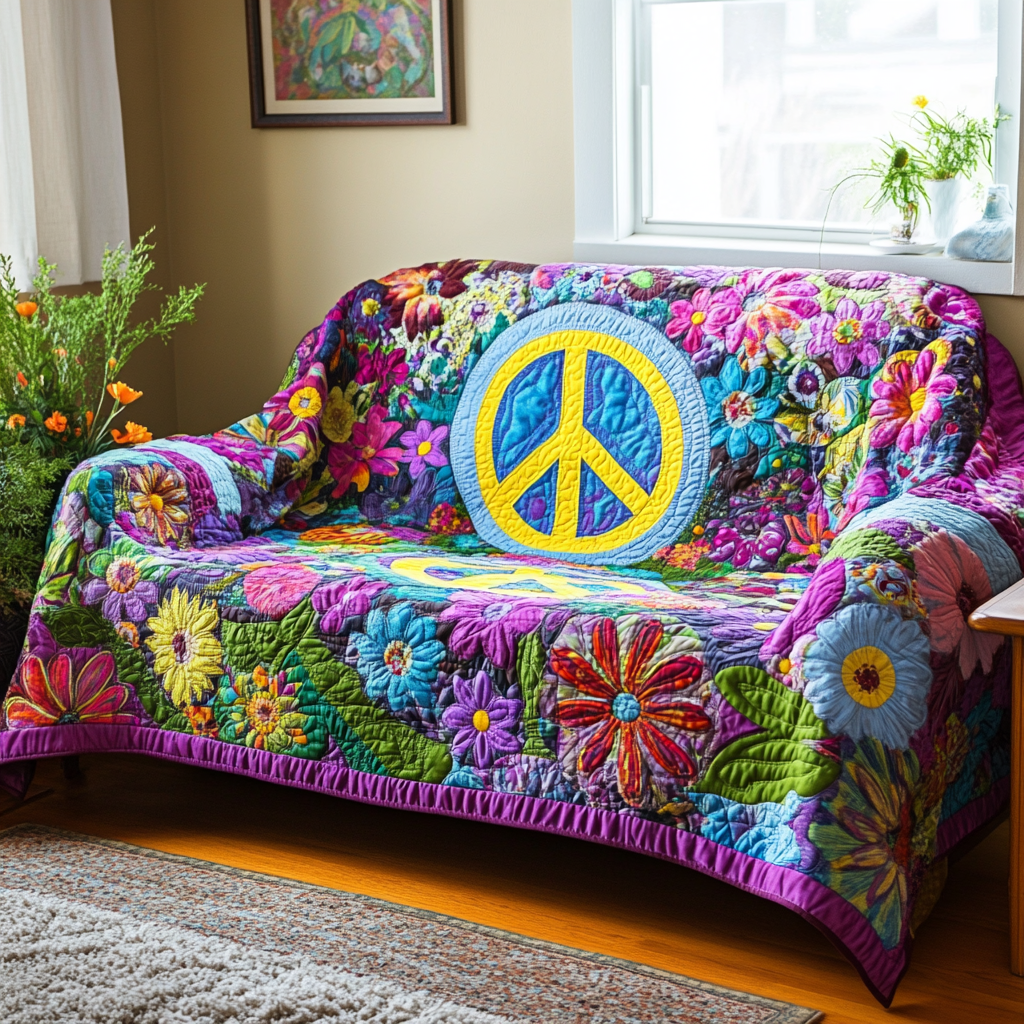 Hippie Garden Quilted Sofa Cover Best Slip Covers For Furniture Best Christmas Gifts For Hippies - Tradiviet