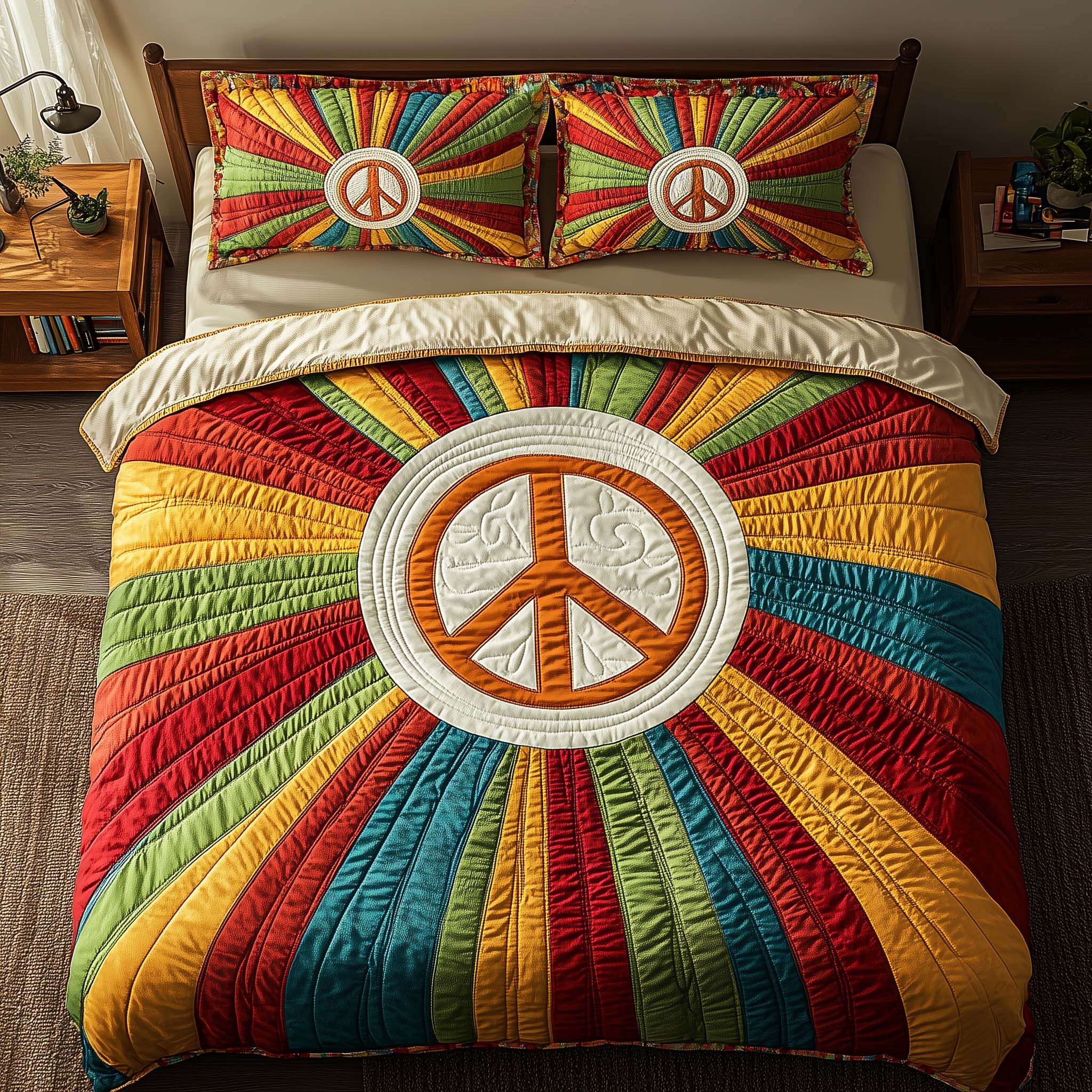 Hippie Peace Quilted Bedding Set Hippie Peace Shore Gift For Hippie Peace - Tradiviet