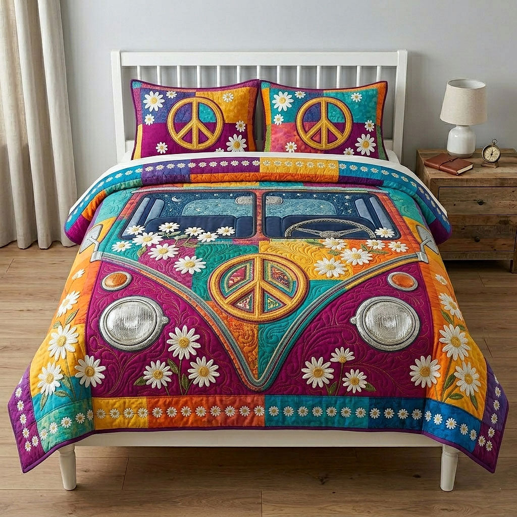 Hippie Van Quilted Bedding Set Hippie Van Canvas Gift For Hippie Wife - Tradiviet