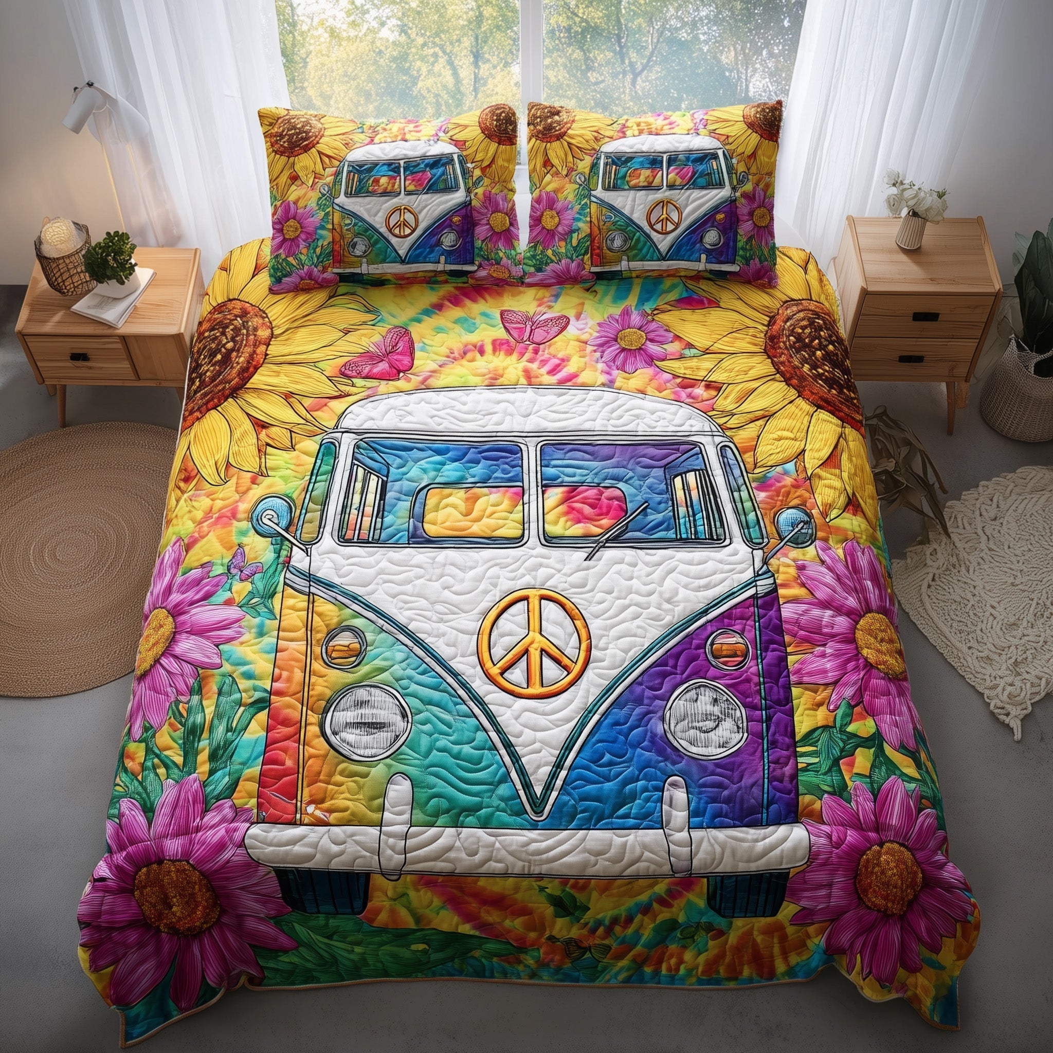 Hippie Van Quilted Bedding Set Hippie Van Daydream Gift For Hippie Family - Tradiviet