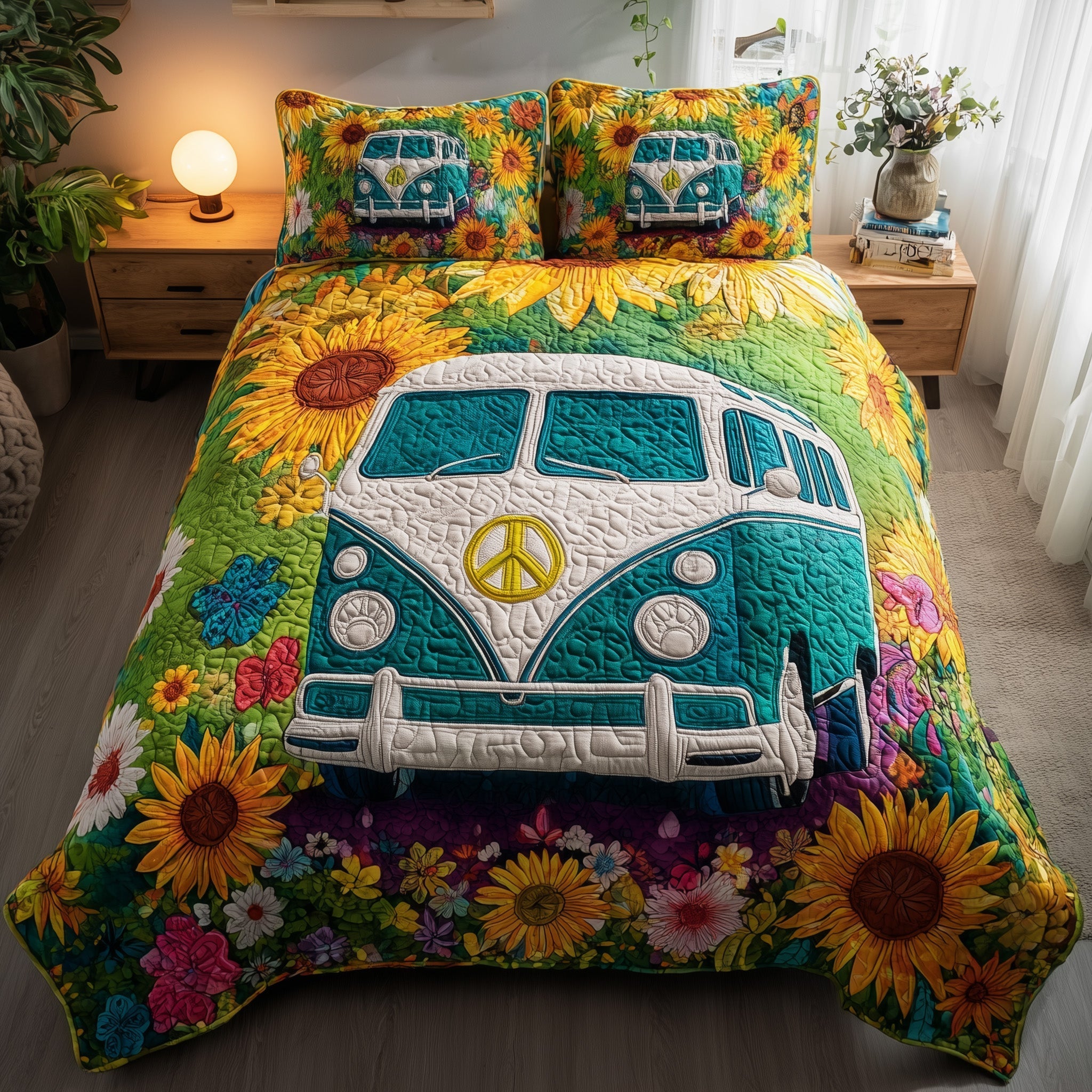 Hippie Van Quilted Bedding Set Hippie Van Festivity Gift For Hippie Lovers - Tradiviet