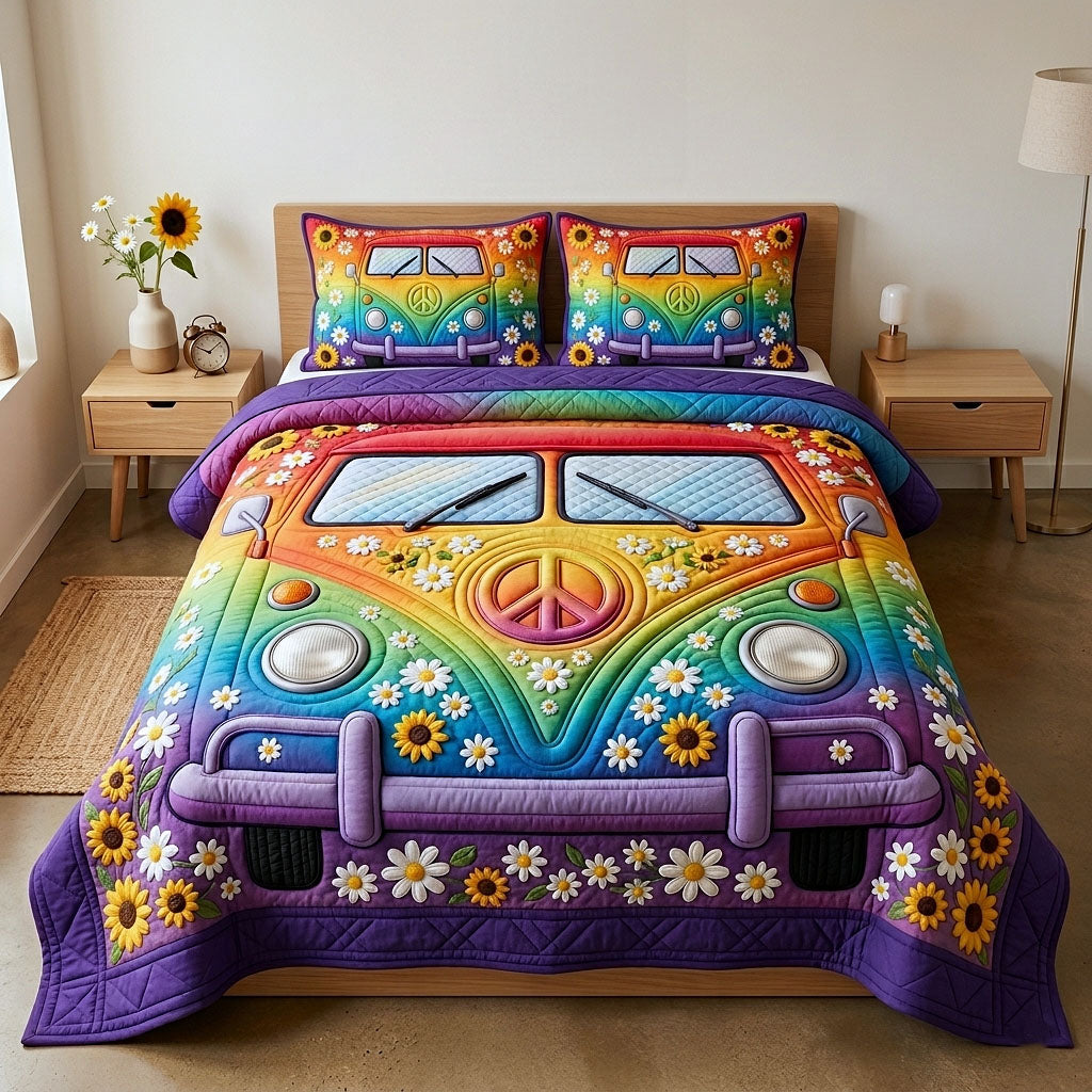 Hippie Van Quilted Bedding Set Hippie Van Harmony Gift For Van Mom - Tradiviet