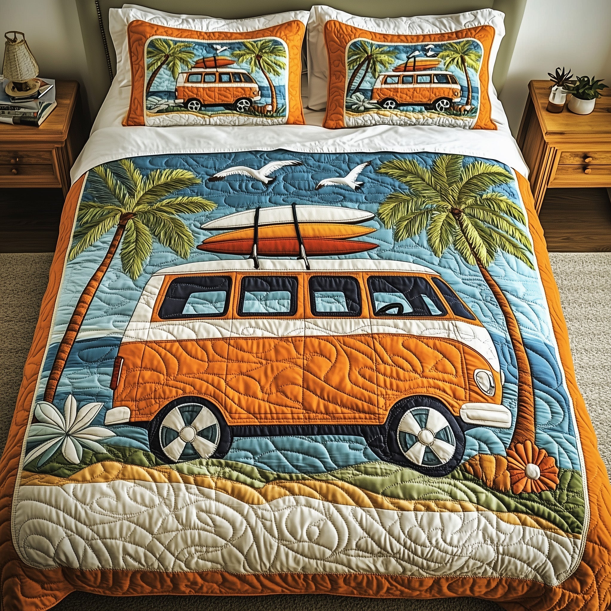 Hippie Van Quilted Bedding Set Hippie Van Homeware Gift For Hippie - Tradiviet