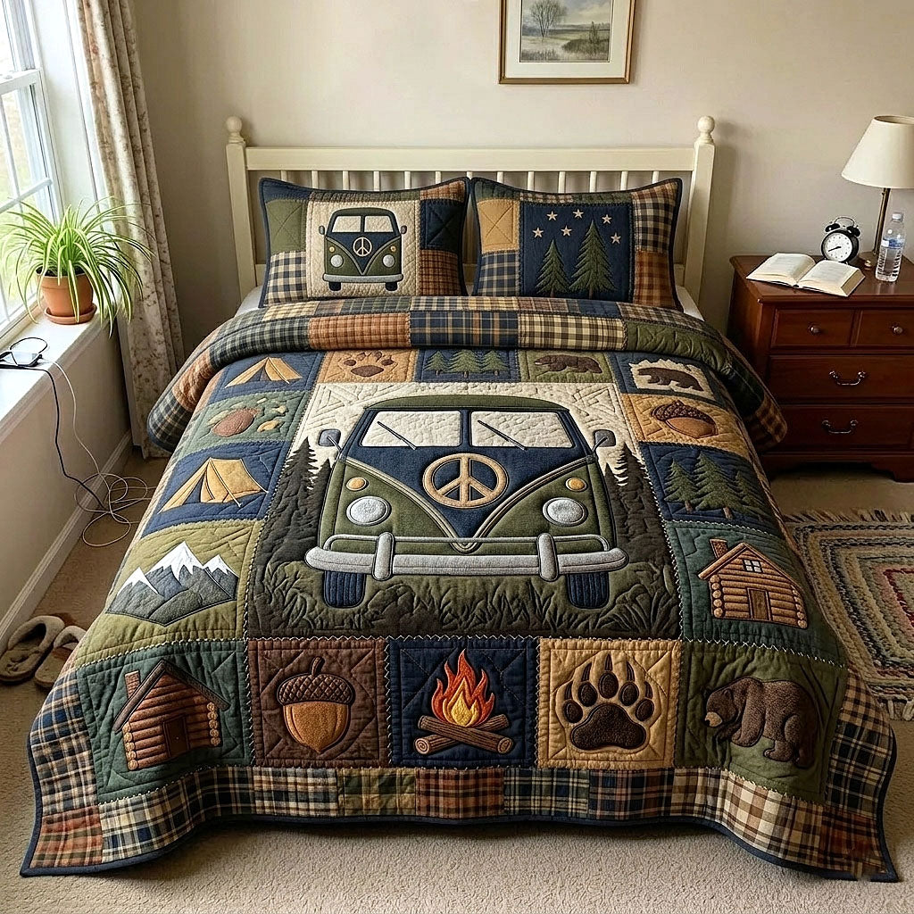 Hippie Van Quilted Bedding Set Hippie Van Memory Gift For Hippie Dad - Tradiviet