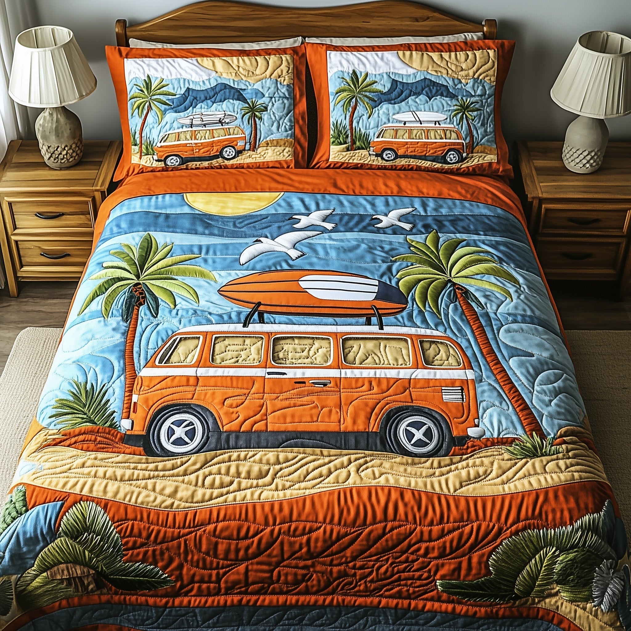 Hippie Van Quilted Bedding Set Hippie Van Pride Gift For Van - Tradiviet