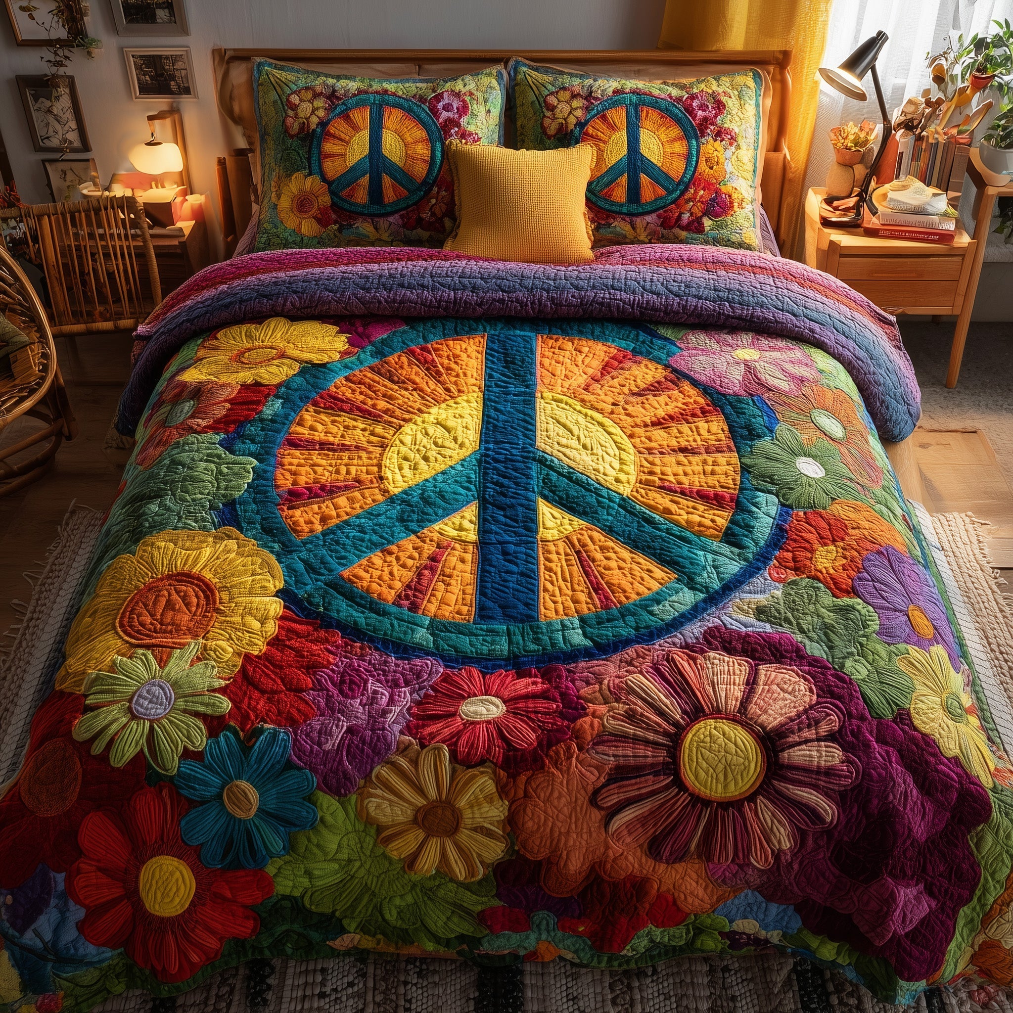 Hippie Vibe Quilted Bedding Set Hippie Vibe Setting Gift For Hippie Vibe - Tradiviet