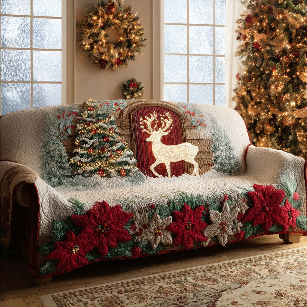 Holiday Antlers Quilted Sofa Cover Living Room Winter Decor Christmas Presents For Her - Tradiviet