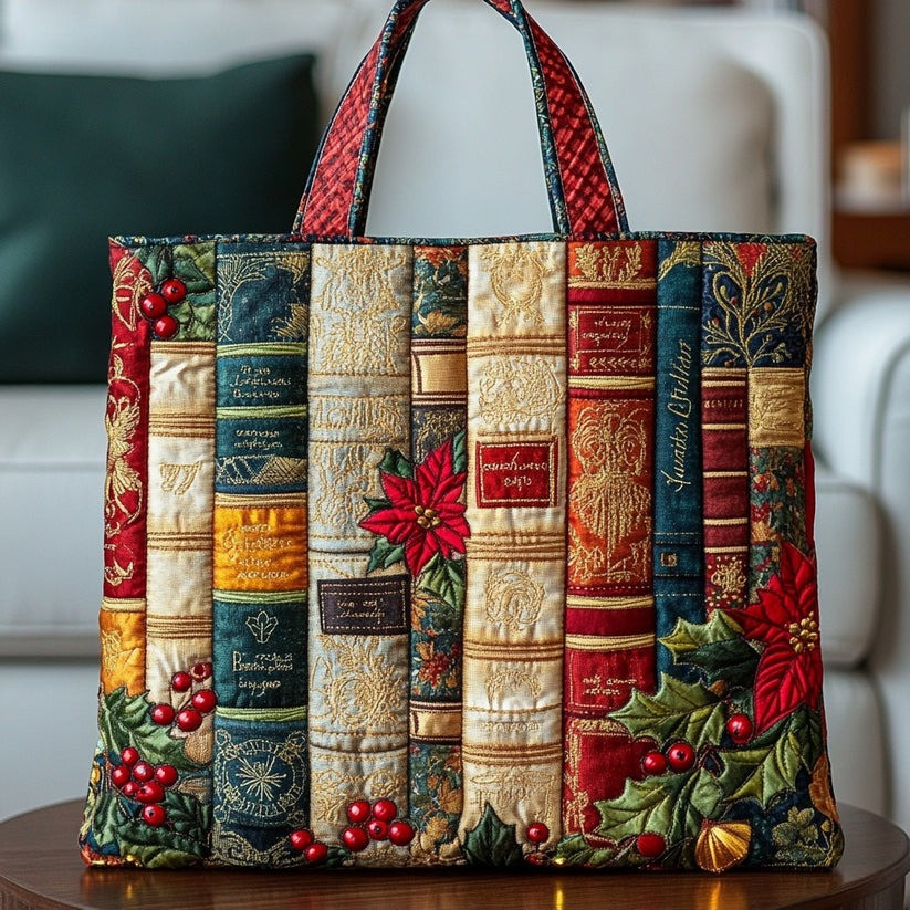 Holiday Books Quilted Tote Bag Christmas Presents For Book Lovers - Tradiviet